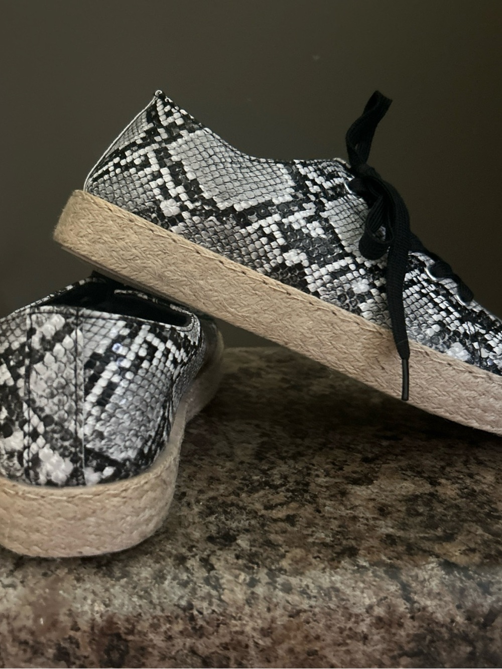 Olivia Miller Snake Print Lace Up Espadrille Sneakers - Black & White - Picture 2 of 12